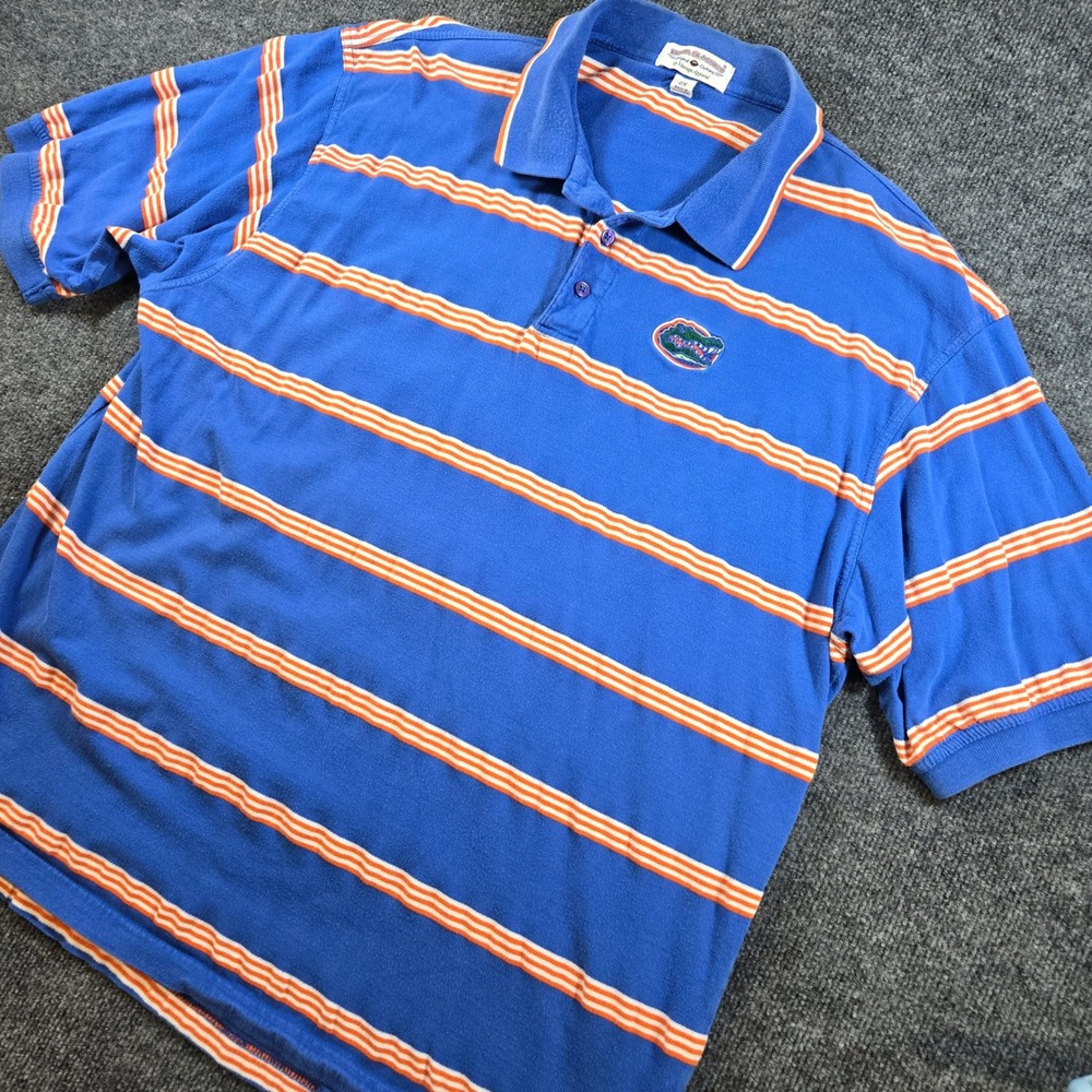 Vintage Boca Classics Florida Gators Polo Shirt Mens 2X Blue Orange Striped NCAA